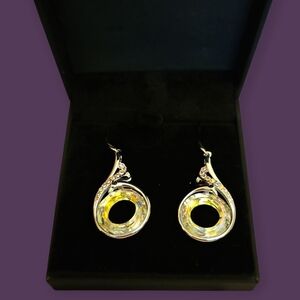 KATE LYNN Rise from the Ashes Phoenix Irridescent Crystal Dangle Hook Earrings